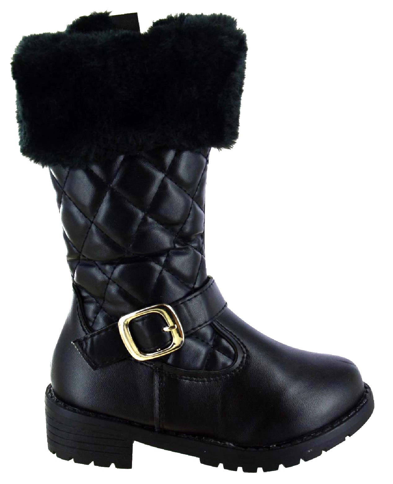 NEW KIDS GIRLS FLAT QUILTED INFANT FUR MID CALF SCHOOL WINTER BOOTS UK